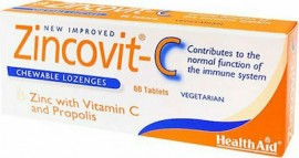 Health Aid Zincovit C Συμπλήρωμα Διατροφής 60tabs. Μασώμενες ταμπλέτες με Ψευδάργυρο, Βιταμίνη C και Πρόπολις για Υγιές ανοσοποιητικό όλο το χρόνο.