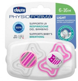 CHICCO Πιπίλα Light Ροζ Γραμμές / Αστεράκια Ηλικία 6-16m 2τμχ