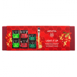 Apivita Light it Up Express Μάσκα Προσώπου Αλόη για Ενυδάτωση & Αναζωογόνηση, 2x8ml & Μάσκα Προσώπου Ρόδι για Λάμψη & Αναζωογόνηση, 2x8ml & Μάσκα Ματιών GinkgoBiloba, 2x8ml & Πινέλο Εφαρμογής Μάσκας Προσώπου, 1τμχ