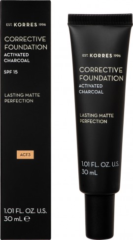 KORRES Corrective Foundation Activated Charcoal Διορθωτικό Make-up Υψηλής Κάλυψης & Διάρκειας που Καλύπτει Τέλεια Σημάδια, Ατέλειες με Ενεργό Άνθρακα με SPF15 ACS3 30ml