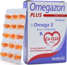 HealthAid Omegazon PLUS Ω3 & Co Q10, Συμπλήρωμα Ωμέγα 3 Λιπαρών Οξέων σε συνδυασμό με Συνένζυμο Q 10, για την καλή λειτουργία του Καρδιαγγειακού Συστήματος 30 κάψουλες