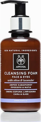 Apivita Cleansing Foam Αφρός Καθαρισμού Προσώπου & Ματιών Με Ελιά & Λεβάντα 200ml