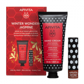 Apivita Winter Wonders Jasmine Promo Set, Κρέμα Χεριών Εντατικής Ενυδάτωσης με Γιασεμί & Πρόπολη 50ml & Φροντίδα για τα Χείλη με Κάστανο