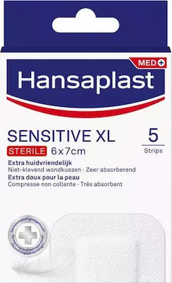 Hansaplast Sensitive MED XL Αποστειρωμένα Αυτοκόλλητα Επιθέματα 6x7cm 5 Τεμάχια