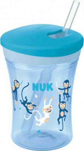 Nuk Action Cup 12m+ Εκπαιδευτικό Κύπελλο με Καλαμάκι, 230ml (τυχαία επιλογή σχεδίου και χρώματος)
