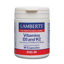 LAMBERTS Vitamin D3 2000iu & K2 90μg Συμπλήρωμα Διατροφής Για Υγιή Οστά & Δόντια (8145-90), 90 Κάψουλες
