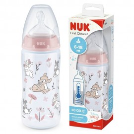 Nuk First Choice Plus PP Disney Bambi 6-18m, Μπιμπερό Σιλικόνης Με Δείκτη Ελέγχου Θερμοκρασίας 300ml.