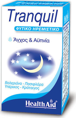 Health Aid Tranquil Συμπλήρωμα Διατροφής 30Cap. Φόρμουλα ειδική με Βαλεριάνα, Κράταιγο, Πασσιφλόρα και Υπέρικο ανεπτυγμένη για την καταπολέμηση της αυπνίας και του στρες.