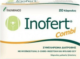 ITALFARMACO Inofert Combi Συμπλήρωμα Διατροφής με Μυοϊνοσιτόλη, D-Chiro Ινοσιτόλη & Φυλλικό Οξύ για Υπέρβαρες Γυναίκες με Σύνδρομο Πολυκυστικών Ωοθηκών 20 Κάψουλες