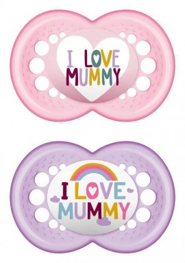 Mam Πιπίλες Σιλικόνης I Love Mummy για 6-16 μηνών 2 τεμάχια Ροζ/Μωβ