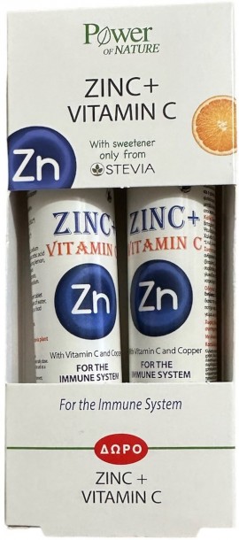 Power of Nature PROMO Zinc+ Vitamin C με Γεύση Λεμόνι 20+20 Αναβράζοντα Δισκία [1+1 ΔΩΡΟ]