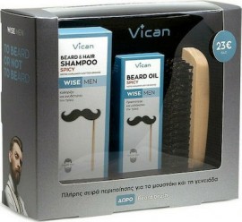 Vican Promo Wise Men Beard & Hair Shampoo Spicy, 200ml & Wise Men Beard Oil Spicy, 30ml & Δώρο Beard Brush - Φροντίδα για Γένια