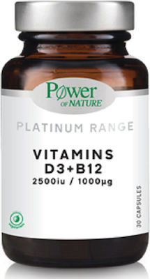 Power of Nature Platinum Range Vitamins D3 2500IU & B12 1000μg, 30caps