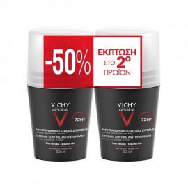 Vichy Promo Anti Transpirant 72h Roll On Ανδρικό Αποσμητικό Έντονης Εφίδρωσης με Άρωμα -50% Έκπτωση στο 2ο προϊόν, 2x50ml