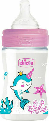 Chicco Well Being, Πλαστικό Μπιμπερό, Θηλή Σιλικόνης 0m+ Ροζ 150ml