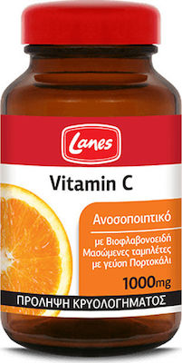 Lanes Vitamin C 1000mg Συμπλήρωμα Διατροφής 60 chew tabs. Συμπλήρωμα διατροφής με βιταμίνη C και βιοφλαβονοειδή σε μασώμενες ταμπλέτες με γεύση πορτοκάλι που συμβάλλει στην ενίσχυση του ανοσοποιητικού συστήματος.