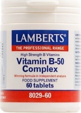 LAMBERTS Vitamin B50 Complex – Υγεία Δέρματος, Μαλλιών, Νυχιών, Νευρικού & Πεπτικού Συστήματος & Για Χορτοφάγους, 60tabs