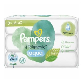 Pampers Harmonie Aqua Μωρομάντηλα με 99% Νερό, χωρίς Οινόπνευμα & Άρωμα 3x48τμχ