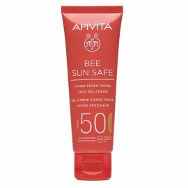 APIVITA BEE SUN SAFE Hydra Fresh Face Gel cream tinted SPF50 ,Ενυδατική κρέμα - τζέλ για πρόσωπο ελαφριά υφή με θαλάσσια φύκη & πρόπολη με χρώμα 50ml
