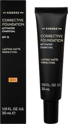 Korres Corrective Foundation With Activated Charcoal Spf15, 30ml - Acf4 Διορθωτικό Make-up Υψηλής Κάλυψης & Διάρκειας, Καλύπτει Σημάδια & Ατέλειες με Ματ Αποτέλεσμα