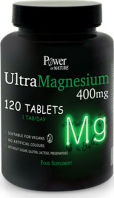 Power Nature Ultra Magnesium 400mg Συμπλήρωμα Διατροφής Μαγνησίου για Φυσιολογική Λειτουργία των Μυών & του Νευρικού Συστήματος Μείωση της Κούρασης, 120tabs
