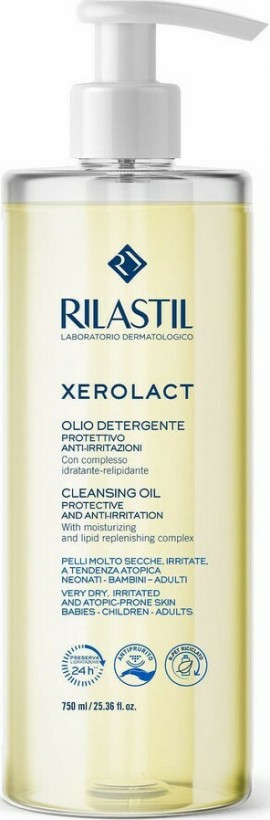 Rilastil Xerolact Cleansing Oil Promo (400ml Επιπλέον Προϊόν) Ελαιώδες Καθαριστικό για Αναπλήρωση Λιπιδίων με Φυσιολογικό pH 5,5 για Επιδερμίδες με Τάση Ατοπίας, 750ml