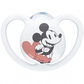 NUK Disney Mιckie Mouse Space Πιπίλα Σιλικόνης Χωρίς Κρίκο Με Θήκη 0-6 μηνών- άσπρο