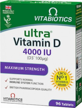 Vitabiotics Ultra Vitamin D 4000 IU (D3 100μg) Συμπλήρωμα Διατροφής για Υγεία Οστών & Ανοσοποιητικού Συστήματος 96tabs