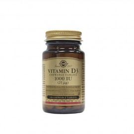 Solgar Vitamin D3 1000iu Chewable Συμπλήρωμα Διατροφής Μασώμενης Βιταμίνης D3 Ιδανικό για την Υγεία των Οστών & των Αρθρώσεων 100 μασώμενες ταμπλέτες
