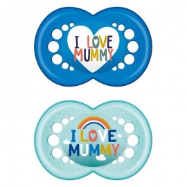 MAM Πιπίλα Ι Love Mummy & Daddy Σιλικόνης 6-16m Ι Love Mummy Μπλε 2τμχ