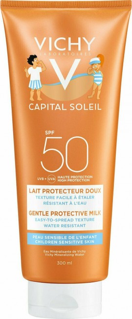 Vichy Capital Soleil Gentle Protective Milk Spf50, 300ml Αντηλιακό Γαλάκτωμα Υψηλής Προστασίας για Παιδικές Επιδερμίδες Πρόσωπο & Σώμα