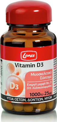 Lanes Vitamin D3 1000iu Συμπλήρωμα Διατροφής 60tabs. Συμπλήρωμα διατροφής με Βιταμίνη D3 στην πλέον βιοδιαθέσιμη μορφή χοληκαλσιφερόλη, για καλύτερη αφομοίωση