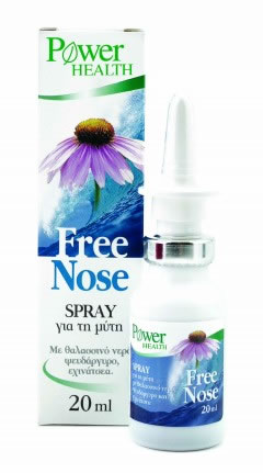 Power Health Free Nose Spray 20 ml. Αποσυμφορητικό spray με θαλασσινό νερό, εχινάτσεα και ψευδάργυρο, καθαρίζει και ανακουφίζει το ρινικό βλεννογόνο, επίσης είναι κατάλληλο για παιδιά 2 ετών και άνω όπως και για ενηλίκες.