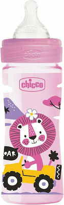 Chicco Well Being Πλαστικό Μπιμπερό με Θηλή Σιλικόνης Μέτριας Ροής 2m+ Ρόζ 250ml