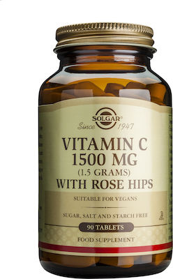 SOLGAR Vitamin C 1500mg with Rose Hips Συπλήρωμα Διατροφής Βιταμίνης C με Καρπούς Αγριοτριανταφυλλιάς για την Καλή Υγεία του Ανοσοποιητικού Συστήματος & την Προστασία του Οξειδωτικού Στρες 90 Ταμπλέτες