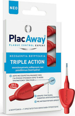 Plac Away Triple Action Μεσοδόντια Βουρτσάκια 0.5mm ISO 2, Κόκκινο, 6τεμ