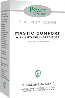 Power of Nature Platinum Range Mastic Comfort-Συμπλήρωμα Διατροφής με Ανθρακικό Ασβέστιο & Μαστίχα Χίου, 15 Μασώμενα Δισκία