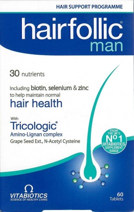 Vitabiotics Hairfollic Man Συμπλήρωμα διατροφής με σύμπλεγμα Keratone με Λιγνάνες αμινοξέα βιταμίνες & ιχνοστοιχεία 60 ταμπλέτες