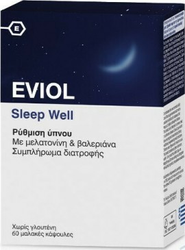EVIOL - Sleep Well Συμπλήρωμα Διατροφής για Ρύθμιση Ύπνου με Μελατονίνη & Βαλεριάνα - 60caps