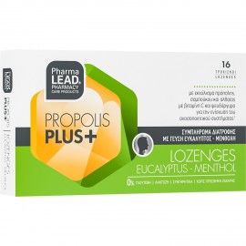 Pharmalead Propolis Plus+ 16 Lozenges, Eucalyptus - Menthol Συμπλήρωμα Διατροφής Εκχυλίσματος Πρόπολης, Αλθαίας, Σαμπούκου, Βιταμίνης C & Ψευδάργυρου για Ενίσχυση του Ανοσοποιητικού & Αντιμετώπιση των Ιώσεων & του Κρυολογήματος σε Καραμέλες με Γεύση Ευκάλ