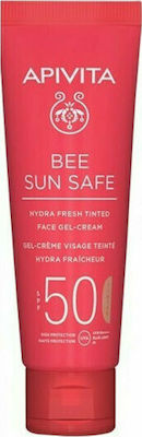 APIVITA BEE SUN SAFE Hydra Fresh Face Gel cream tinted SPF50 ,Ενυδατική κρέμα - τζέλ για πρόσωπο ελαφριά υφή με θαλάσσια φύκη & πρόπολη με χρώμα 50ml