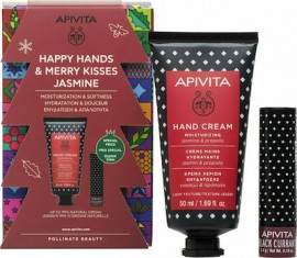 Apivita Promo Happy Hands & Merry Kisses Jasmine, Ενυδατική Κρέμα Χεριών Ελαφριάς Υφής με Γιασεμί & Πρόπολη 50ml & Lip Care με Φραγκοστάφυλο 4,4g