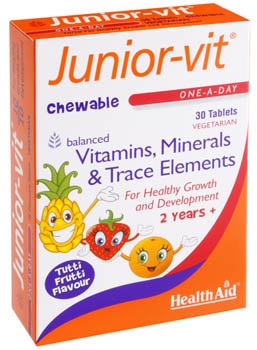 Health Aid Junior-Vit Vitamins & Minerals, Mασώμενες Tαμπλέτες για την Ανάπτυξη των Παιδιών, 30tabs