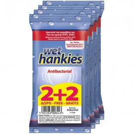 Wet Hankies Clean & Protect Antibacterial Wipes (2+2 ΔΩΡΟ) Αντιβακτηριδιακά Μαντηλάκια με Αιθυλική Αλκοόλη, 60 τεμάχια (4 x 15)