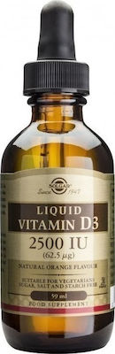 Solgar Vitamin D3 2500IU Liquid (62,5 μg) Συμπλήρωμα Διατροφής Βιταμίνης D3 σε Υγρή Μορφή με Γεύση Πορτοκάλι με Πολλαπλά Οφέλη για τον Οργανισμό, Ιδανικό για την Υγεία των Οστών & των Αρθρώσεων, 59ml