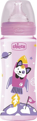 Chicco Well Being, Πλαστικό Μπιμπερό, Θηλή Σιλικόνης Διαστημόπλοιο Ροζ 330ml