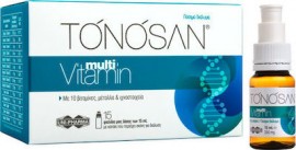 Uni-Pharma TONOSAN multi Vitamin Συμπλήρωμα Διατροφής με 10 βιταμίνες , μέταλλα & ιχνοστοιχεία 15 φιαλίδια μιας δόσης των 15 ml