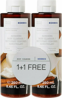 Korres Body Cleanser Vanilla Cinnamon Αφρόλουτρο με Άρωμα Βανίλια Κανέλα, 1+1Δώρο, 500ml