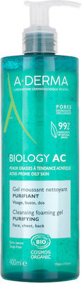 A-Derma Biology-AC Cleansing Foaming Gel Purifying Face, Chest & Back 400ml Gel Καθαρισμού Προσώπου, Πλάτης & Στήθους, Κατάλληλο για Λιπαρές Επιδερμίδες με Τάση Ακμής