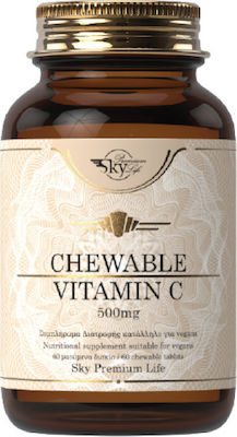 Sky Premium Life – Vitamin C Συμπλήρωμα Διατροφής με Μασώμενη Βιταμίνη C 500mg για Δυνατό Ανοσοποιητικό & Αντιοξειδωτική Δράση 60 ταμπλέτες